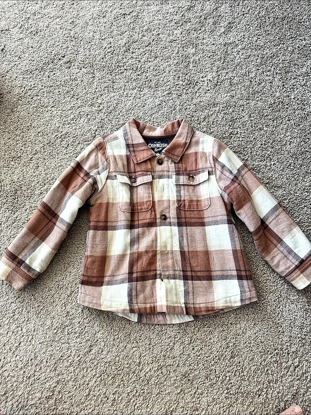 OshKosh B'gosh Boys Plaid Button Down Brown & White Size 3T/3A Like New